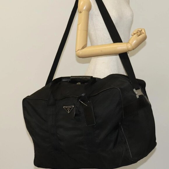 PRADA Boston Bag Nylon 2way Black Silver Auth - Picture 1 of 16